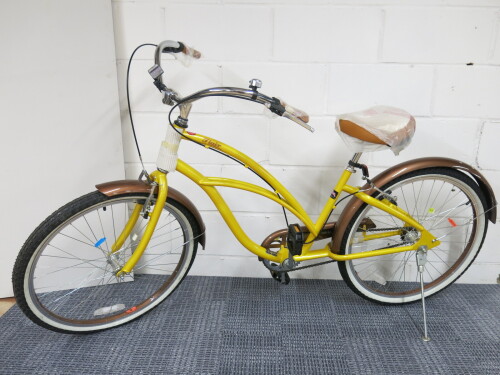 New Alpha Plus Flair Women Single Speed Cruiser Bike in Yellow, Frame Size 16", 26" Tyre Size.