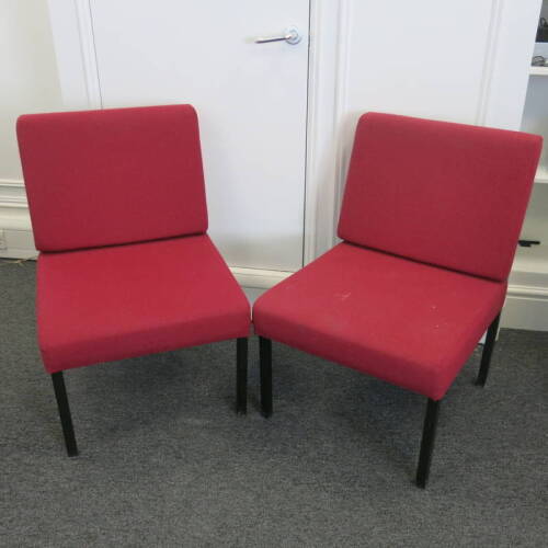 2 x Red Sack Cloth Metal Framed Reception Chairs