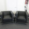 Pair of Black Faux Leather Reception Arm Chairs On Chrome Frame, Size H72cm x D80cm x W90cm