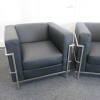 Pair of Black Faux Leather Reception Arm Chairs On Chrome Frame, Size H72cm x D80cm x W90cm - 2