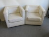 Pair of Della Rovere White Leather Reception Chairs on Wooden Feet.