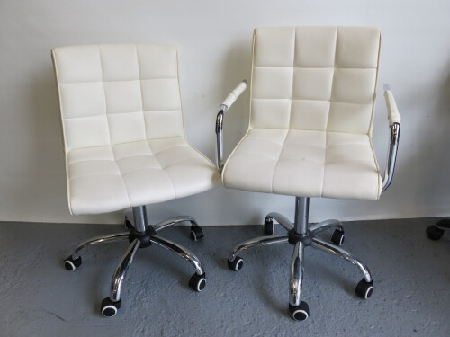 2 x Cream Faux Leather Swivel Chairs on Chrome Frame.