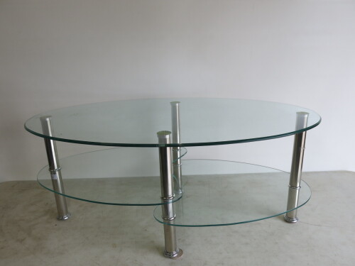 Glass Coffee Table with 3 Layer Design on Metal Frame.