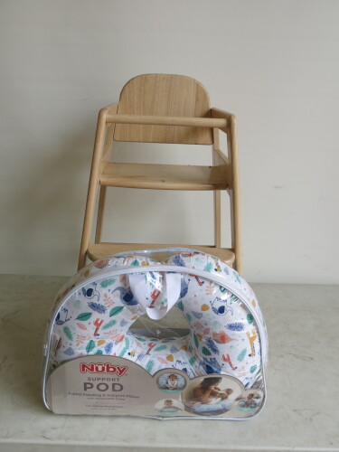 1 x Safe Tots Stackable Wooden High Chair & 1 x NUBY Support Pod.