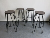 4 x Metal Framed Stools with Wooden Seat