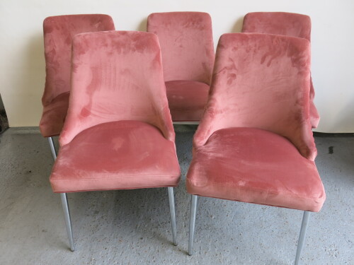 5 x Dunelm Salmon Crushed Velour Chairs with Pleated Back.