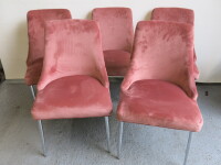 5 x Dunelm Salmon Crushed Velour Chairs with Pleated Back.