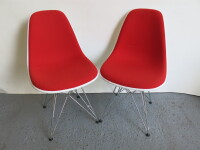 Pair of Vitra Eames Designed Plastic Chair with Red Upholstered Seat.