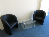 2 x Black Faux Leather Reception Tub Chairs.