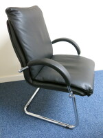 6 x Black Leather Cushioned Canterlever Meeting Chairs on Chrome Base.