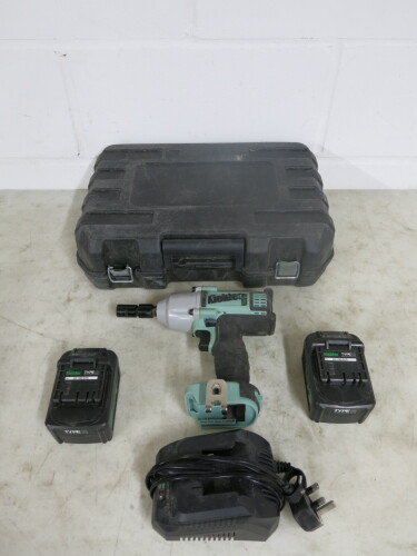 Kielder Cordless Brushless Digital Motor Impact Wrench, Model KWT-012. Comes with 2 x 18v 4.0Ah Batteries, 1 x Charger, Model KWT-004-01 & Carry Case which requires repair.