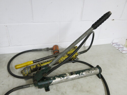 2 x Hydraulic Hand Pumps 'Enerpac & Tangye' with Hose & Attachment (As Pictured).