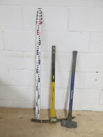 3 x Tools to Include, Sledge Hammer, Pick Axe & Telescopic Levelling Staff.