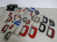 26 x Assorted Size G Clamps & 1 x Micrometer in Box.