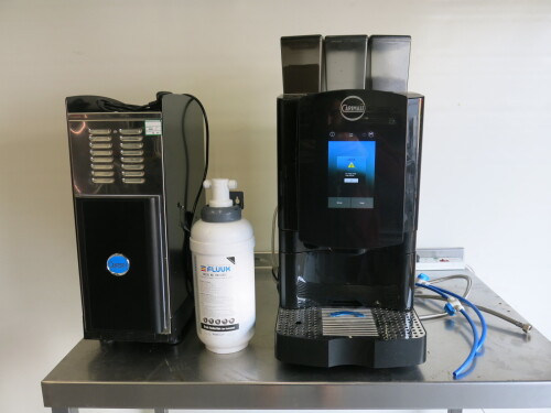 Carimali Bean To Cup Coffee Machine, Model Armonia Touch Plus LM, S/N 261802. Comes with Carimali Milk Fridge, Model Armonia Touch Chiller, S/N 266025 & Fluux High Water Filtration System, Model IEN6000.