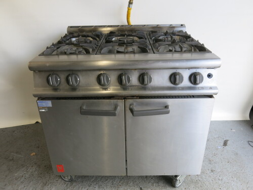 Falcon Gas 6 Ring 2 Door Cooking Range On Castors, Model G3101, Size H94 x W90 x D80cm.