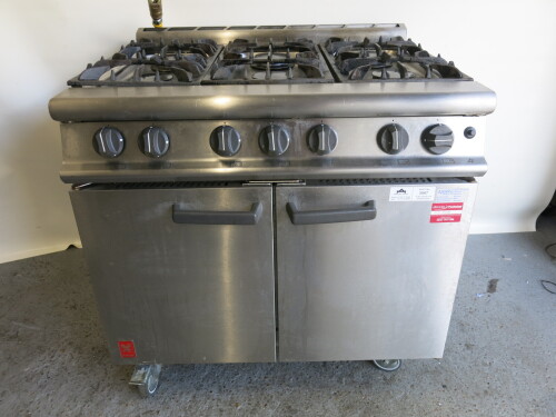 Falcon Gas 6 Ring 2 Door Cooking Range On Castors, Model G3101, Size H94 x W90 x D80cm.