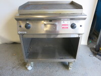 Moreno Gas Griddle Thermostatic Controlled Smooth Plate Griddle on Stand on Castors, Size H98 x W80 x D73cm.