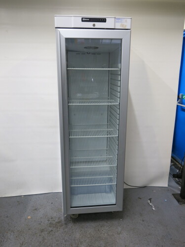 Gram Commercial Single Glass Door Display Fridge, Model KG410 LGC 6W, S/N 10038927, On Castors, Size H190 x W60 x D68cm.