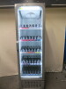 Coca Cola Frigoglass Illuminated Single Glass Door Upright Drinks Cooler, Model ICOOL-500. Comes with 5 Adjustable Shelves, Size H213 x W65 x D67cm.
