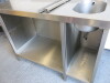 Stainless Steel Prep Table with Single Bowl Sink, Stainless Steel Splashback, Lever Taps & 2 Shelves Under (1 Adjustable), Size H90 x W120 x D70cm. - 5