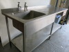 Stainless Steel Prep Table with Single Bowl Sink, Taps, Stainless Steel Splashback, Shelf Under & Drawer, Size H90 x W220 x D70cm. - 3