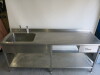 Stainless Steel Prep Table with Single Bowl Sink, Taps, Stainless Steel Splashback, Shelf Under & Drawer, Size H90 x W220 x D70cm. - 7