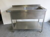 Stainless Steel Single Bowl Sink with Stainless Steel Splashback & Shelf Under, Size H90 x W120 x D65cm.