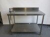 Stainless Steel Prep Table with Splashback, Shelf Under & Bonzer Can Opener, Size H90cm x W120 x D75cm.