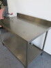 Stainless Steel Prep Table with Splashback, Shelf Under & Bonzer Can Opener, Size H90cm x W120 x D75cm. - 4