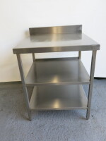 Stainless Steel Prep Table with Splashback & 2 Shelves Under, Size H90 x W75 x D80cm.