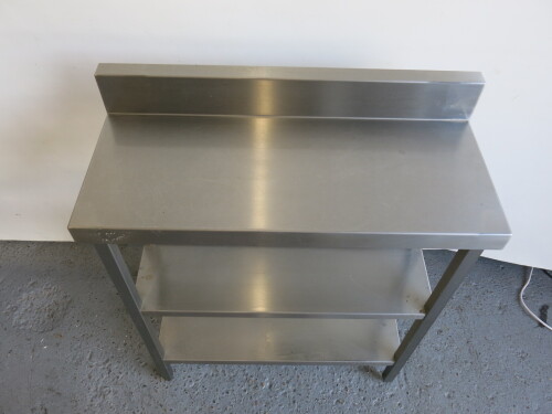 Stainless Steel Prep Table with Splashback & 2 Shelves Under, Size H90 x W80 x D35cm.