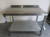 Stainless Steel Prep Table with Part Splash Back & Removable Shelf Under, Size H85 x W114 x D76cm.