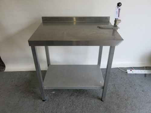 Stainless Steel Prep Table with Part Splash Back with Shelf Under & Vogue Can Opener, Size H85 x W88 x D60cm.