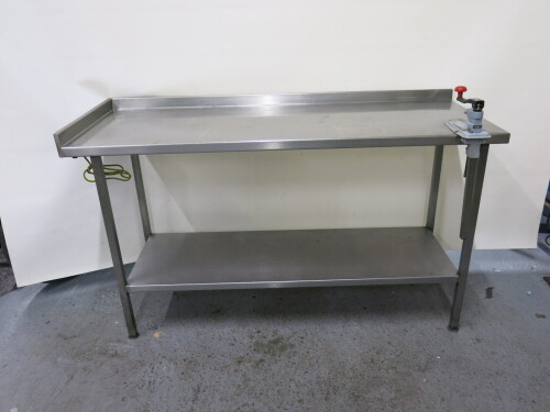 Stainless Steel Prep Table with Part Splash Back with Shelf Under & Bonzer Can Opener, Size H90 x W160 x D60cm.