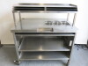 Mobile Stainless Steel Prep Counter with 3 GN Containers with Shelf Over & 2 Shelves Under (1 Adjustable), Size H130 x W120 x D75cm.