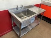 Stainless Steel Single Bowl Sink with Right Hand Drainer with Taps & Shelf Under, Size H85 x W120 x D60cm - 2