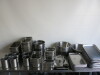 90 x Assorted Stainless Steel & Aluminium Trays, Bowls & Pots to Include: 4 x 33cm Mixing Bowls, 18 x 28cm Mixing Bowl, 2 x 20cm Bowls, 2 x 24cm Pots, 6 x 12cm Cutlery Pots, 21 x Gastro Norm Trays with 5 Lids in Assorted Sizes, 11 x 47cm Aluminium Trays, 