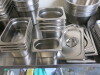 90 x Assorted Stainless Steel & Aluminium Trays, Bowls & Pots to Include: 4 x 33cm Mixing Bowls, 18 x 28cm Mixing Bowl, 2 x 20cm Bowls, 2 x 24cm Pots, 6 x 12cm Cutlery Pots, 21 x Gastro Norm Trays with 5 Lids in Assorted Sizes, 11 x 47cm Aluminium Trays, - 8