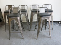 6 x Warings Furniture Phobos Metal Frame High Stool with Black Faux Leather Padded Seat, Size 92cm. NOTE: tear to seat (As Viewed/Pictured).