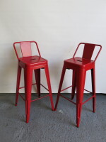 2 x Metal Frame High Stool finished in Red, Size H 95cm.