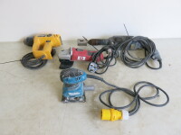 4 x Power Tools to Include Bosche GBH2-24DFR Hammer Drill, Dewalt DW340 Heat Gun, Power PAG500C Angle Grinder and a Makita BO4555 110v Sander