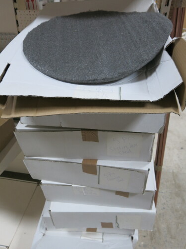 12 x Boxes of Approx 65 Pcs of Steel Wool Fine Floor Pads, Diameter 17".