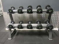 Set of 10 x Energie Fitness Dumbbells to Include Pairs of: 2.5/5/7.5/10/12.5kg on Rack.