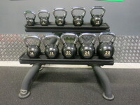 Set of 10 x Ziva Kettlebells on 2 Tier Rack to Include: 4/6/8/10/12/14/16/20/24/28kg.