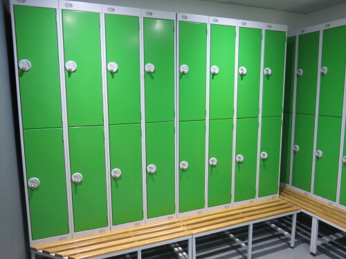 58 x Link Lockers Personnel Lockers on Bespoke Changing Room Benches with Padlock Clasps (Ladies Changing Room).