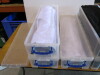 5 x Crates Containing 3 x White & 2 x Black (with Screen Cut-outs) Backcloths , Size approx 3m x 4m Each. - 3