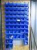 60 x Wall Hung Blue Storage Lin Bins with Wall Rack. - 5