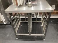 2 x Stainless Steel Prep Tables 80cm x 80cm with Tray Storage Under & 55cm x 80cm, with Shelf Under.