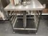 2 x Stainless Steel Prep Tables 80cm x 80cm with Tray Storage Under & 55cm x 80cm, with Shelf Under.